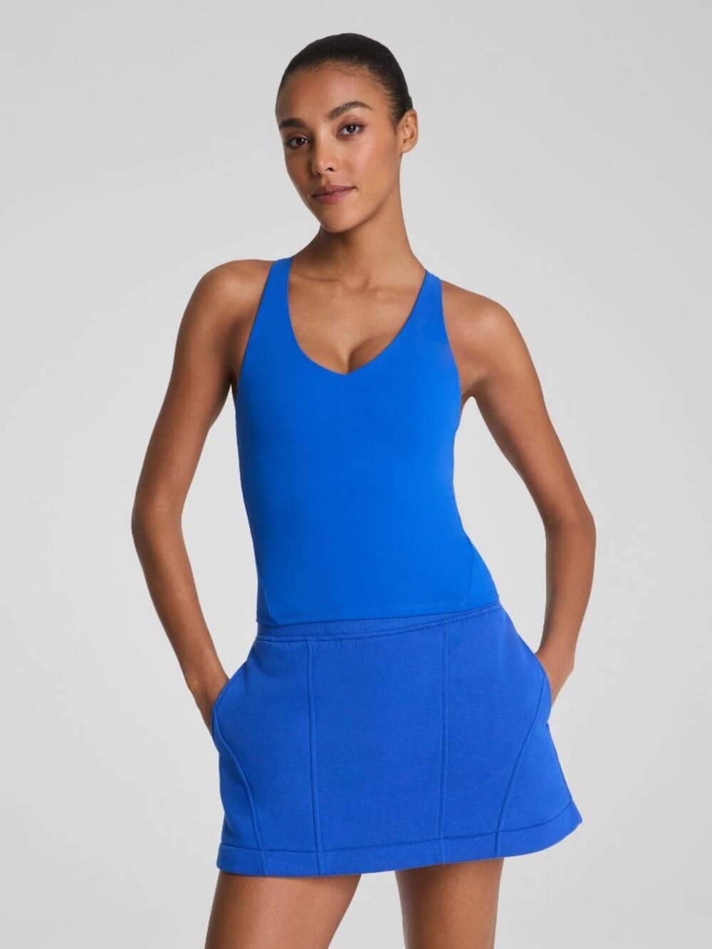 NWT SPANX BoostUp V-Neck Shelf Tank - Color Blue Current - SIZE S